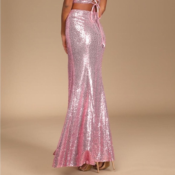 NWOT. Lulus Spotlights Shining Pink Sequin Maxi Skirt Size-XL. - Picture 3 of 13